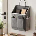 Gralara Wall-Mounted Hanging Storage Organizer Sturdy Hanging Storage Organizer with Metal Hook Large Capacity Bedside Pocket for Bunk Beds, Gray - Image 2