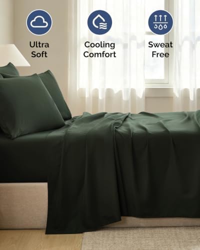 Cal King 6 Piece Bed Sheet Set - Breathable & Cooling Sheets - Forest Green - Image 4