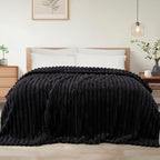 Exclusivo Mezcla Striped King Size Fleece Blanket for Bed, Black by ExclusivoMezcla