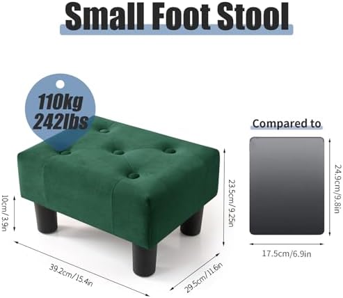 BRIAN & DANY Small Foot Stool, Velvet Foot Stools with Legs, Stable Small Footstool for Living Room, Dark Green - Image 3
