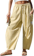 TARSE Womens Linen Wide Leg Striped Pants Casual Barrel Palazzo Harem Pants by TARSE