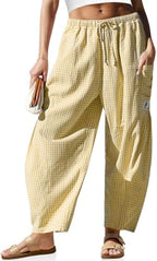 TARSE Womens Linen Wide Leg Striped Pants Casual Barrel Palazzo Harem Pants by TARSE