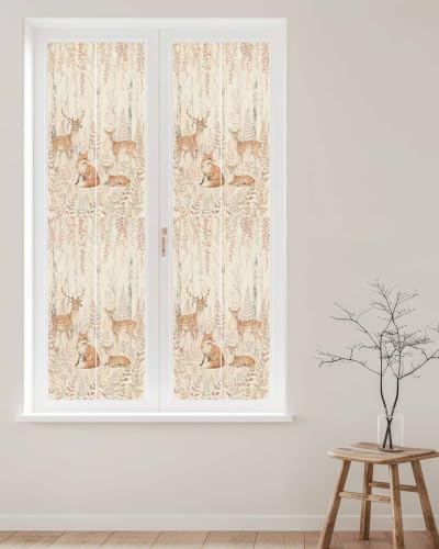 Window Privacy Film Frosted, Thanksgiving Fall Reusable Static Cling Window Tints, Farmhouse Deer Fox Orange Leaves Vines Heat Control Windows Films for Offices, Balcony, 29.5 x 118 Inches - Image 2