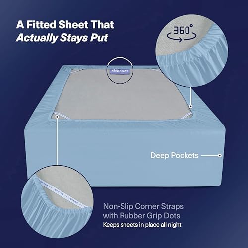 Kickoff Viscose Bamboo Sheets Queen Size 4-pc 100% Organic Bamboo Viscose Bed Cooling Sheets Queen Size Set Cool Bedding for hot Sleepers Sheet Set - Gift Ready Packaging (Light Blue, Q) - Image 5