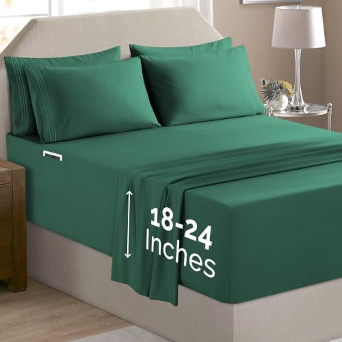 Elegant Comfort Luxury Soft 4-Piece 1500 Premium Hotel Quality Bed Sheet Set with Extra Deep Pockets 18-24 Inch, Wrinkle Free, Storage Pockets, Extra Deep Pocket 4PC Sheets, Twin XL, Hunter Green - Image 2