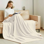 Cream Throw Blanket, Farmhouse Solid Color Fluffy Soft Blankets for Couch Bed Travel, Minimalist Plush Microfiber Striped Flannel Blankets, Modern Lightweight Sofa Blankets 40"x60" - Image 3