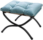 HollyHOME 15"(H) Folding Footrest Stool, Upholstered Small Foldable Ottoman, Accent Padded Sofa Foot Stool for Lazy Chair, Metal Frame Portable Foot Rest Ottoman for Home, Living Room, Bedroom, Blue by HollyHOME