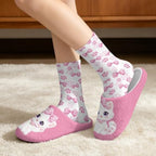 Jeiento Winter Fuzzy Slipper and Crew Socks for Women,Adult Slip-on Close Toe House Slipper,Flat Comfort home Slides - Image 3