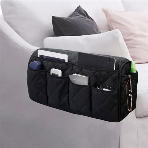 BAHULA Sofa Armrest Organizer Non-Slip Arm Chair Bedside Caddy Storage Organizer for Recliner Couch with 14 Pockets for TV Remote Control, Book, Magazines,Black by Unknown