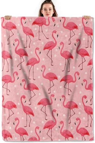 Cute Flamingo and Polka Dot Throw Blanket, Lightweight Warm Tropical Animal Flannel Blanket, Home Decor and Gifts, Soft Cozy Blankets for Women Girls Kids, 50"x60" for Bed Couch Travel by Unknown