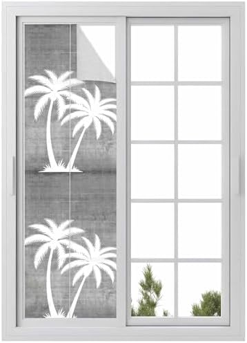 Window Privacy Film Frosted, Black Grey Palm Trees Reusable Static Cling Window Tints, Summer Coastal Tropical Botanical Heat Control Windows Films for Offices, Balcony, 29.5 x 118 Inches by Unknown