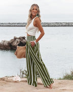 Angerella Womens Elastic High Waisted Palazzo Pants Casual Wide Leg Long Lounge Pant Trousers with Pocket - Image 3