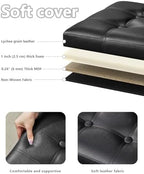Bsketa Storage Ottoman Bench, 17" Folding Leather Foot Rest,Black 2 Pack - Image 3