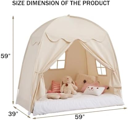 Akiky Large Teepee Tent for Kids with Lights Portable Bed Canopy Tent Foldable Teepee Canopy Playhouse Inside Canopy Bed for Playroom(Natural) - Image 2