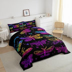 Butterfly Bedding Set, Gothic Ombre Dragonfly Comforter Set for Kids Teens, Gradient Rainbow Death Moth Bedding Comforter Sets Halloween Decoration Bedding, Psychedelic Colorful Wildlife Quilt, King - Image 5
