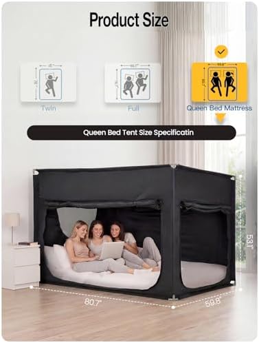 ANC POP Portable Bed Tent, Blackout Privacy Canopy with 3 Doors & Breathable Mesh, Large Space for Adults, Indoor Sleeping Shelter for Dorms/Shared Rooms - Image 2