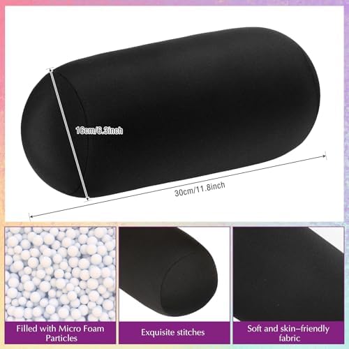 Geelin 2 Pcs Micro Bead Roll Pillow Bolster Neck Support,Grey,Black - Image 2