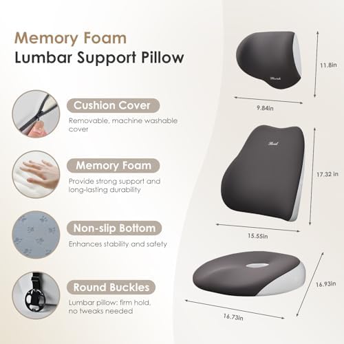 FLORICH Car Seat Cushion & Lumbar Support Pillow & Car Neck Pillow, Ergonomic Memory Foam Driving Seat Cushion for Back & Sciatica Pain Relief, Non-Slip Washable Cushion for Car, Driver, Office-Gray - Image 3