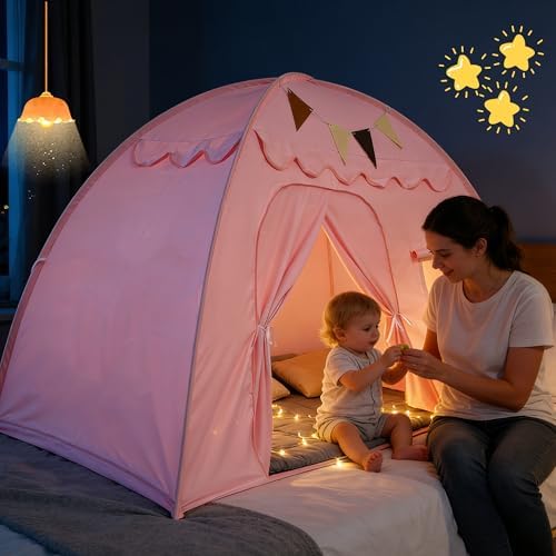 Full Size Bed Tent for Kids, Indoor Kids Privacy Play Tent, Blackout Sleeping Bed Canopy, Portable & Foldable Floor Bed Tents, Pink - Image 6