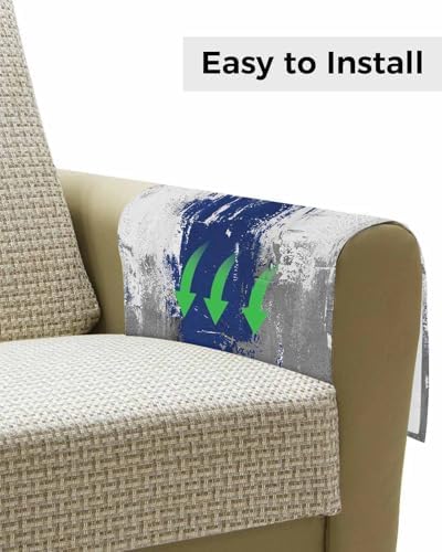 Sofa Armrest Organizer Bedside Caddy, Navy Blue Cement Gray Non Slip Couch Remote Control Holder for Recliner, Modern Abstract Art Blue Armchair Caddy with Pocket for Magazine, Phone, 19.7"x35" - Image 4