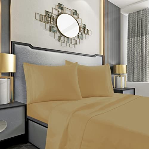 Mocassi Cali King Sheet Set - Luxury Hotel 1800 Premier Bedding Sheets & Pillowcases - Ultra Soft Breathable & Cooling Bed Sheets - Deep Pocket - Wrinkle Resistant - 4 Piece - Cali King, Gold by MocassiLuxuryBedding