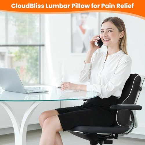 CloudBliss XL Lumbar Support Pillow, Memory Foam for Office Chair, Black - Image 2