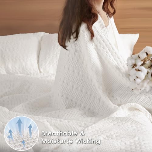 PHF Lightweight 100% Cotton Waffle Blanket for Bed, King, White - Image 3