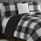 7 Piece Comforter Set Bag Solid Color All Season Soft Down Alternative Blanket & Luxurious Microfiber Bed Sheets, King, Buffalo Plaid Black/White - Image 2