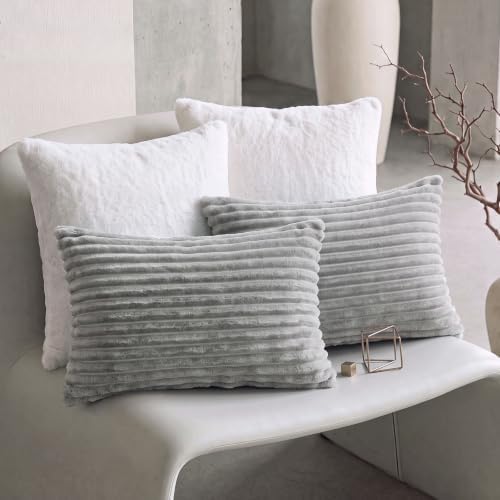 Bedorm Faux Fur Pillowcases Set of 2 Standard Size Plush Fluffy Pillow Cover Gray, Zipper Closure by Bedorm