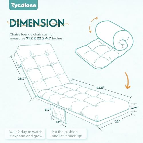 Outdoor Lounge Chair Cushion Set of 2, Waterproof Chaise Lounge Cushions Replacement for Outdoor Furniture 71 x 22 x 4.7 Inches Non-Slip Patio Pool Lounge Chair Cushions with Ties (Teal) - Image 2