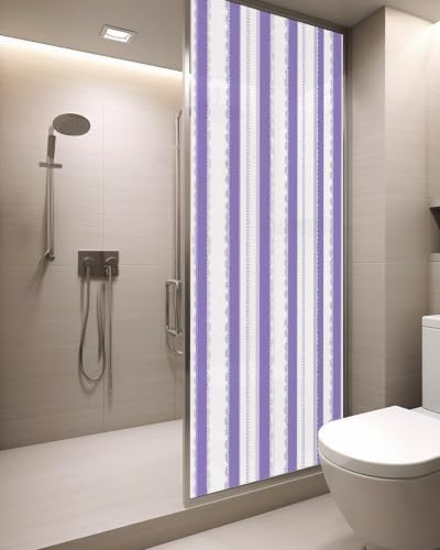 Window Privacy Film Frosted, Purple Striped Static Cling Door Window Covering, Farmhouse Vertical Stripes Geometric UV Blocking Windows Film for Office, Hotel, Bedroom, 29.5 x 78.7 Inches - Image 3