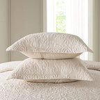 NEWLAKE Quilt Bedspread Set, Beige Jacquard Embossed Floral Pattern Reversible Embroidered Microfiber Coverlet Sets, Queen Size - Image 6