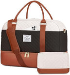 Weekender Bags for Women Duffle Bag - Travel Bag for Women with Shoe Compartment Carry On Overnight Bag Yoga Gym Bag with Wet Pocket Hospital Bag Labor Delivery Black Beige Brown by CAYINTOP