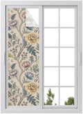 Window Privacy Film Frosted, Vintage Garden Flower Reusable Static Cling Window Tints, Rustic Floral Leaf Pastoral Beige Heat Control Windows Films for Offices, Balcony, 29.5 x 118 Inches by Unknown