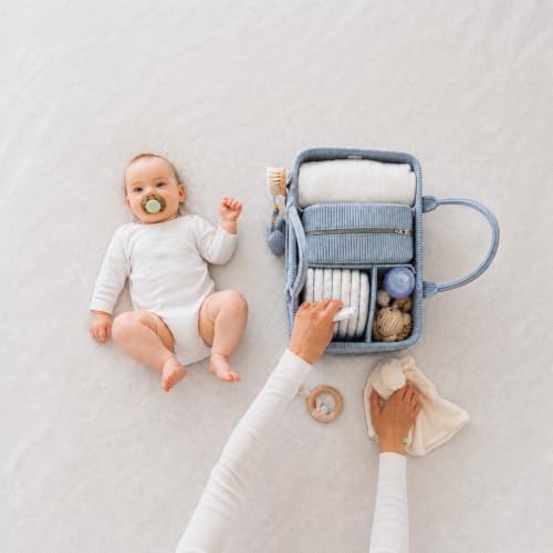 Baby Diaper Caddy Organizer with Matching Zipper Pouch, Soft Corduroy Diaper Storage Basket, Nursery Organizer with Removable Divider, Newborn Essentials, Baby Registry Must Have, Gift for Baby Shower - Image 3