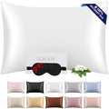 Ture 100% Mulberry Silk Pillowcase 22 Momme (SGS Certified) with Free Silk Eye Mask - Luxury Gift-Ready Folded Packaging, Cooling Pillow Cover for Hair & Skin Care (White, Standard (1 Pack)) by OURJOY