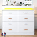 jiteentarou 8 Drawer Dresser with Charging Station and LED Lights, Modern Chest of Drawers with Power Outlet, Organizer Cabinet for Bedroom, Living Room, White - Image 5