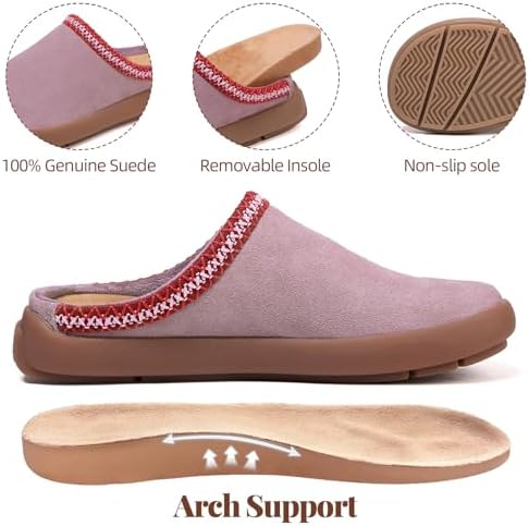 UBFEN Womens 100% Genuine Suede Mules Arch Support Indoor Outdoor Slippers - Image 4