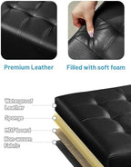 Bsketa Storage Ottoman Bench,17 Inch Folding Leather Foot Rest Stool, Black - Image 4