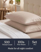 Beckham Hotel Collection Pillowcases Queen Size Set of 2, Cool Touch Cotton Sateen Fabric, 500TC, Silky Smooth & Soft, Open End, Sand - Image 4