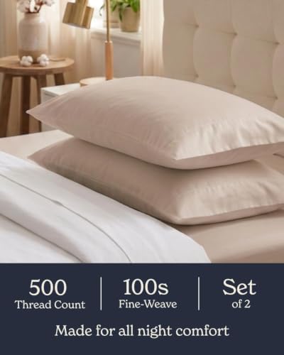 Beckham Hotel Collection Pillowcases Queen Size Set of 2, Cool Touch Cotton Sateen Fabric, 500TC, Silky Smooth & Soft, Open End, Sand - Image 4