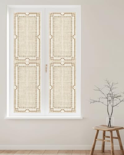 Window Privacy Film Frosted, Pale Brown Botanical Reusable Static Cling Window Tints, Vintage Florals Geometric Minimalist Heat Control Windows Films for Offices, Balcony, 29.5 x 118 Inches - Image 2