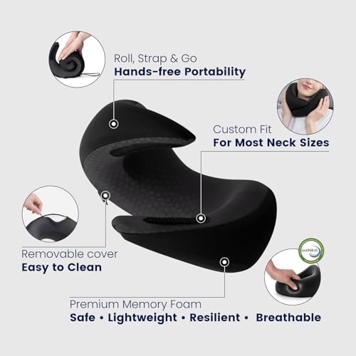 Dream Valley Memory Foam Travel Neck Pillow for Airplanes,Black,L - Image 5