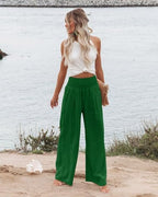 Angerella Womens Elastic High Waisted Palazzo Pants Casual Wide Leg Long Lounge Pant Trousers with Pocket - Image 2