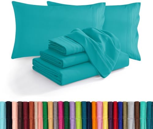Elegant Comfort Luxurious Soft 1500 Thread Count Egyptian 6-Piece Premium Hotel Quality Wrinkle Resistant Coziest Bedding Set, Easy All Around Elastic Fitted Sheet, Deep Pocket, Cali King, Turquoise by ELEGANTCOMFORT