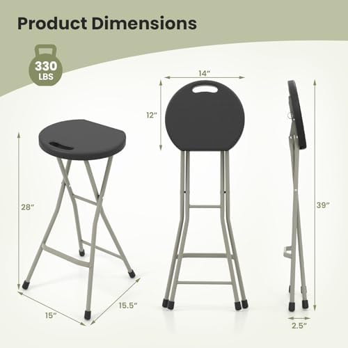 GYMAX Folding Stool, 28in Portable Collapsible Bar Stool with Handle & Steel Frame, 330lbs Sturdy Foldable Lightweight Metal Chair for Outdoor/Indoor Kitchen Home Bar, Assembly Free (Set of 1, 28inch) - Image 3