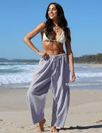 TARSE Womens Linen Wide Leg Striped Pants Casual Barrel Palazzo Harem Pants - Image 2
