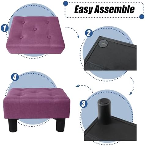 BRIAN & DANY Small Foot Stool, Linen Foot Stools with Legs, Stable Small Footstool for Living Room, Purple - Image 5