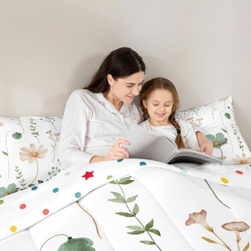 Erosebridal Watercolor Floral Comforter Set Full, Sage Green Beige Flower Bedding Set for Girls Teens Adult Women Bedroom, Modern Minimalist White Down Comforter Pastoral Branches Aesthetic Quilt - Image 4
