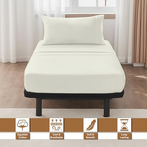 ARlinen 4 PCs Cot Sheets Sets 25" X 75", Egyptian Cotton Fitted Mattress Fits Upto 4"-8" Deep Perfect for Narrow Twin/RV Bunk/Guest Bed Replacement/Camping, Ivory - Image 2